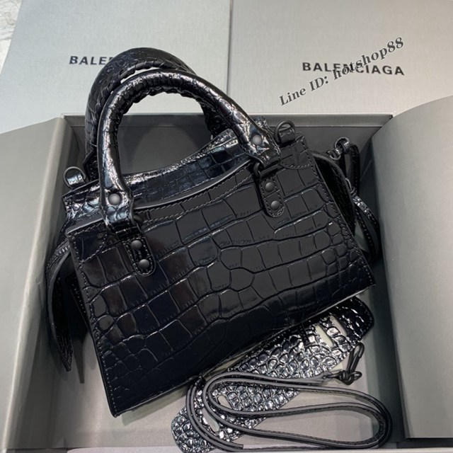 Balenciaga專櫃爆款鱷魚紋黑色黑扣小紋手袋手提包 638512 巴黎世家小號Neo Classic機車包 fyj1446